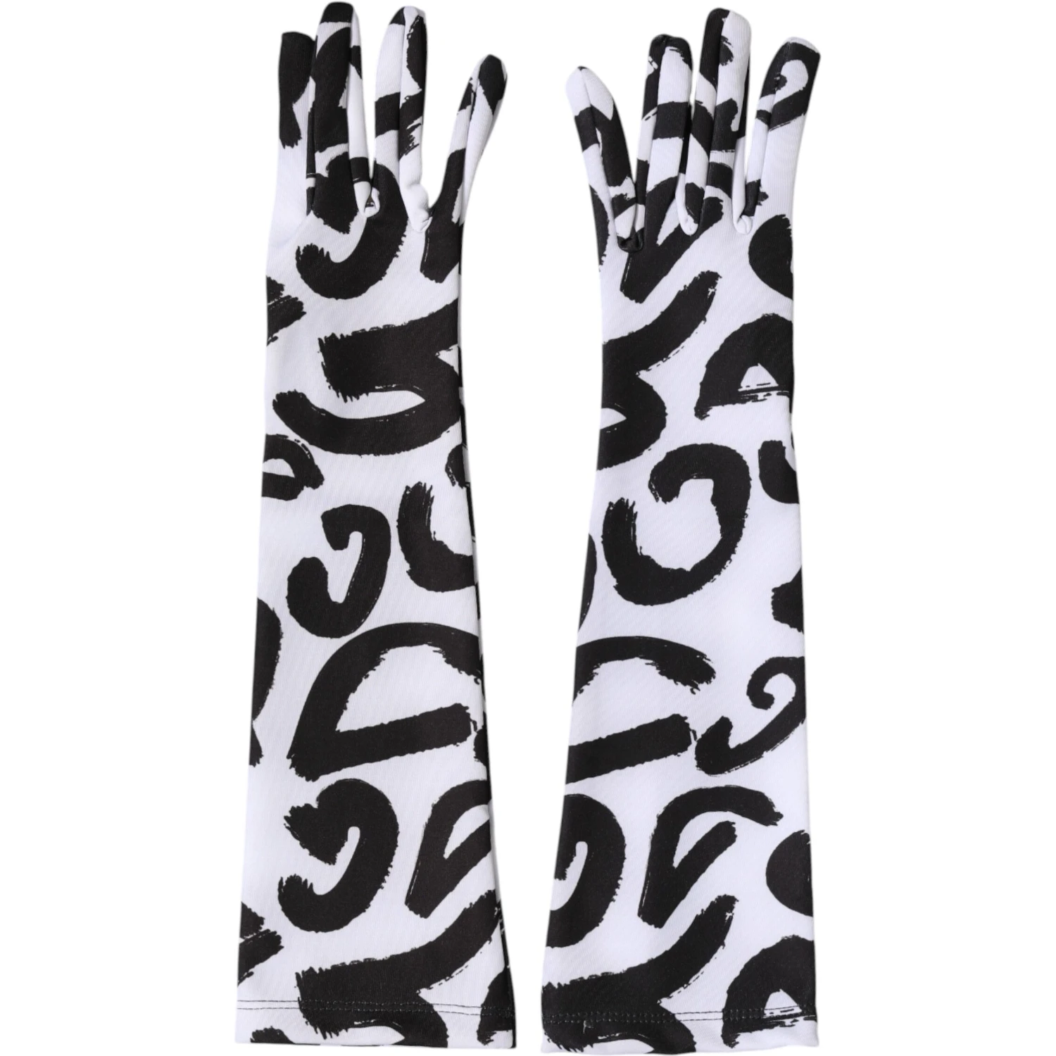 Black White DG Logo Elbow Length Mitten Gloves