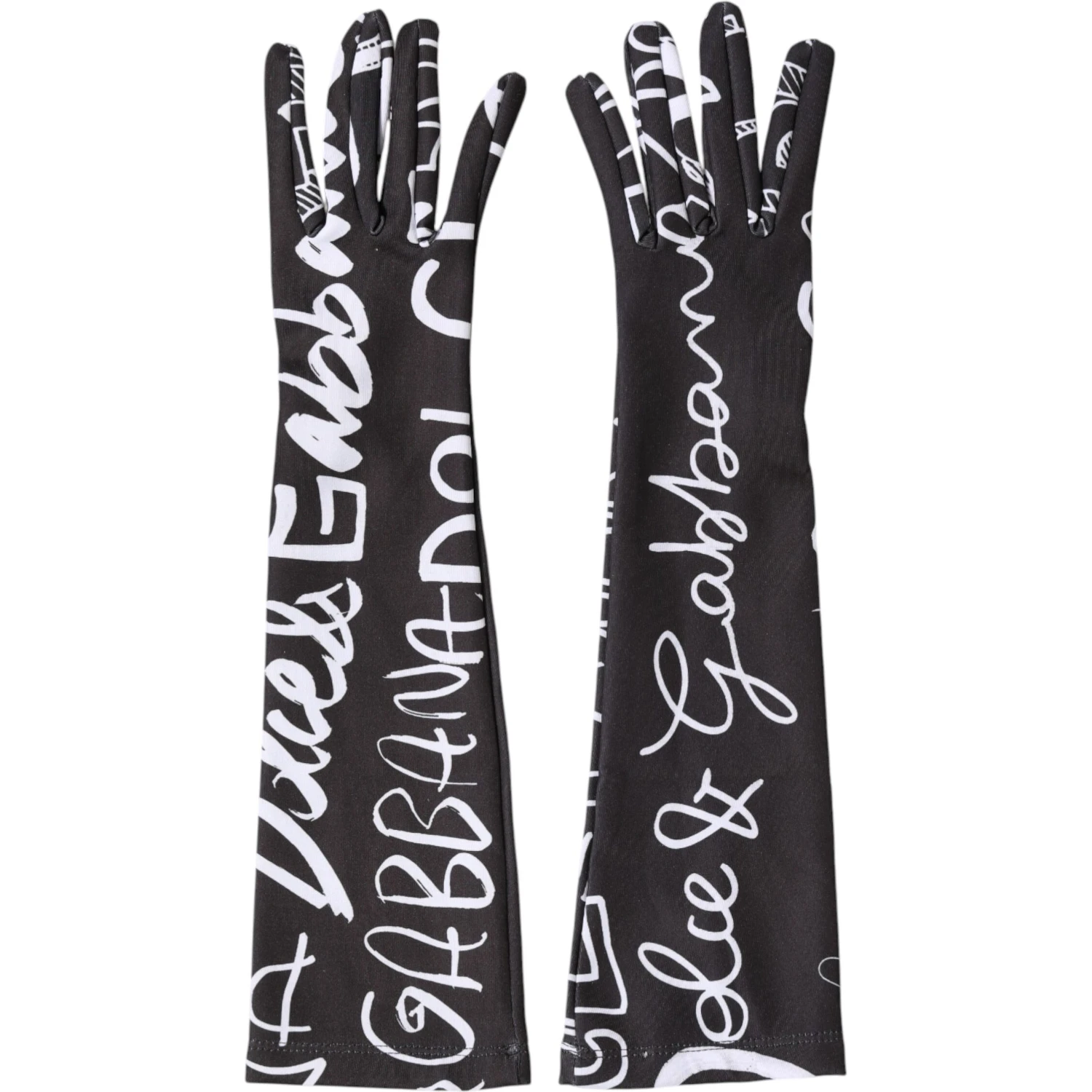 Black White DG Logo Elbow Length Mitten Gloves