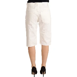 White Mid Waist Knee Length Bermuda Shorts