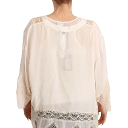 Off White Tank Lace Trim Cardigan Women Blouse Tops