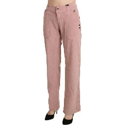 Cotton Pink High Waist Straight Trouser Pants