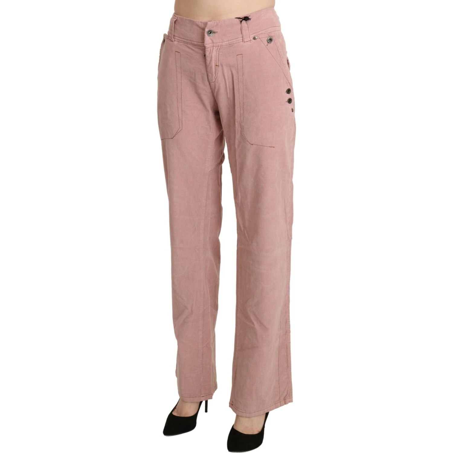 Cotton Pink High Waist Straight Trouser Pants