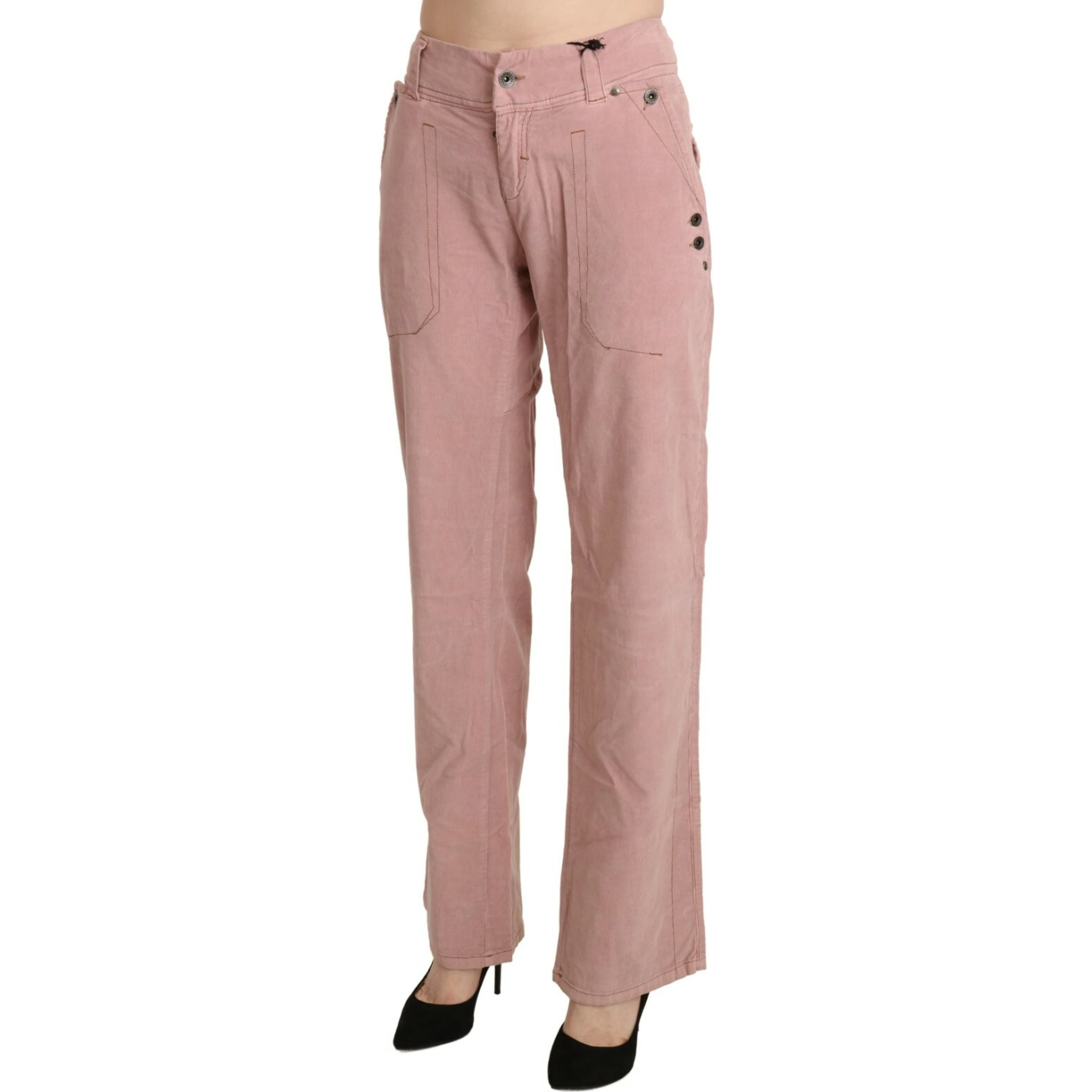 Cotton Pink High Waist Straight Trouser Pants