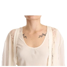 Off White Tank Lace Trim Cardigan Women Blouse Tops