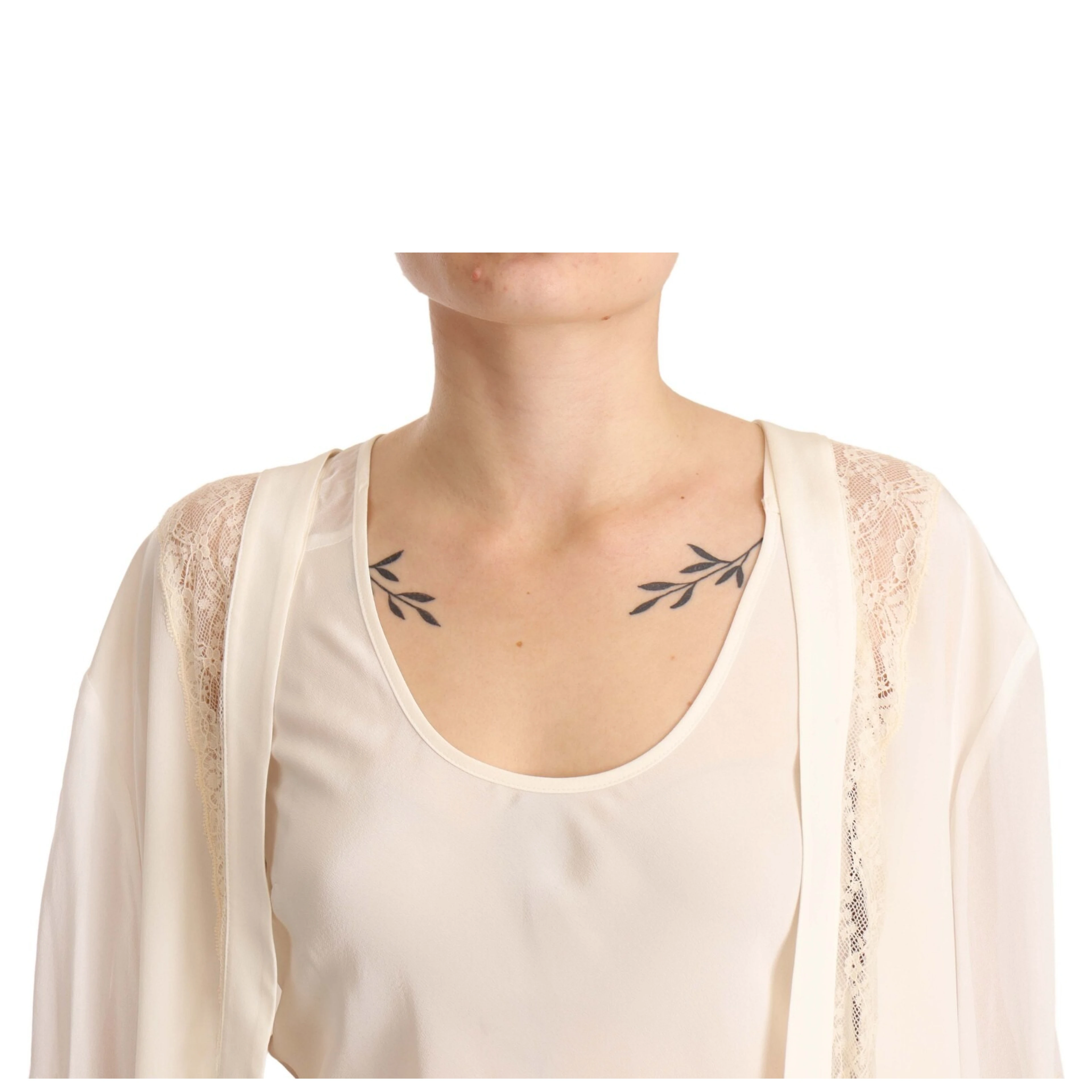 Off White Tank Lace Trim Cardigan Women Blouse Tops
