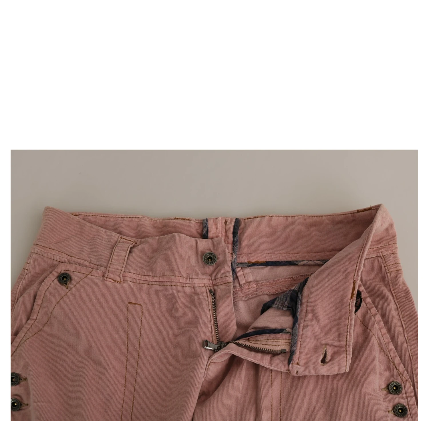 Cotton Pink High Waist Straight Trouser Pants