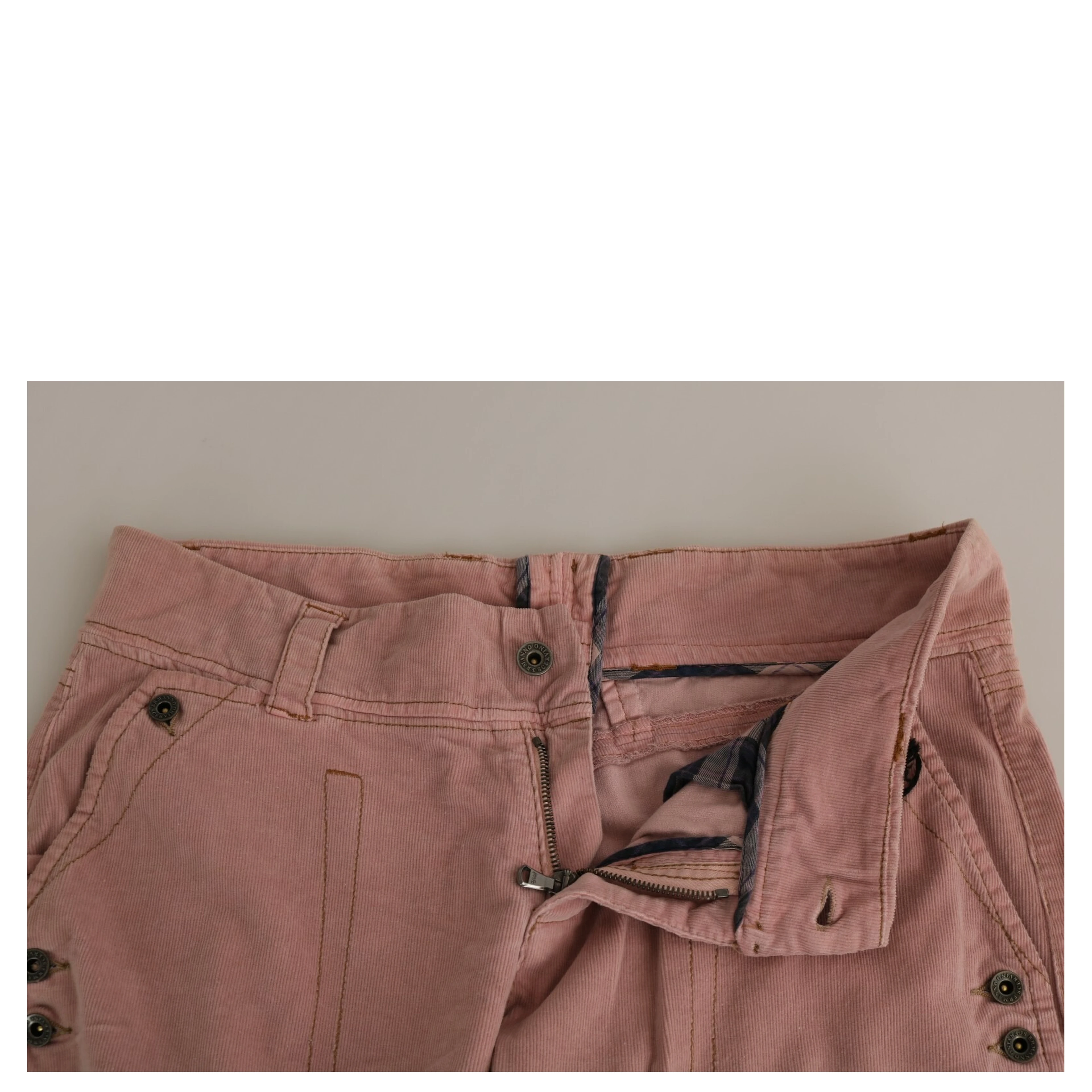 Cotton Pink High Waist Straight Trouser Pants