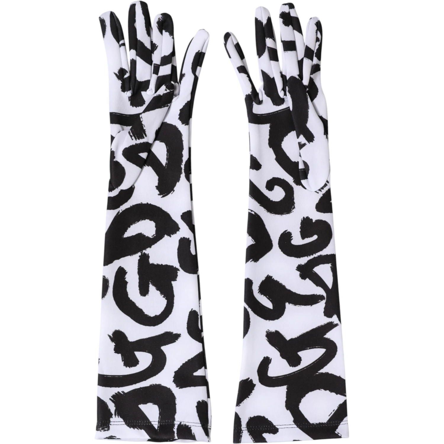 Black White DG Logo Elbow Length Mitten Gloves