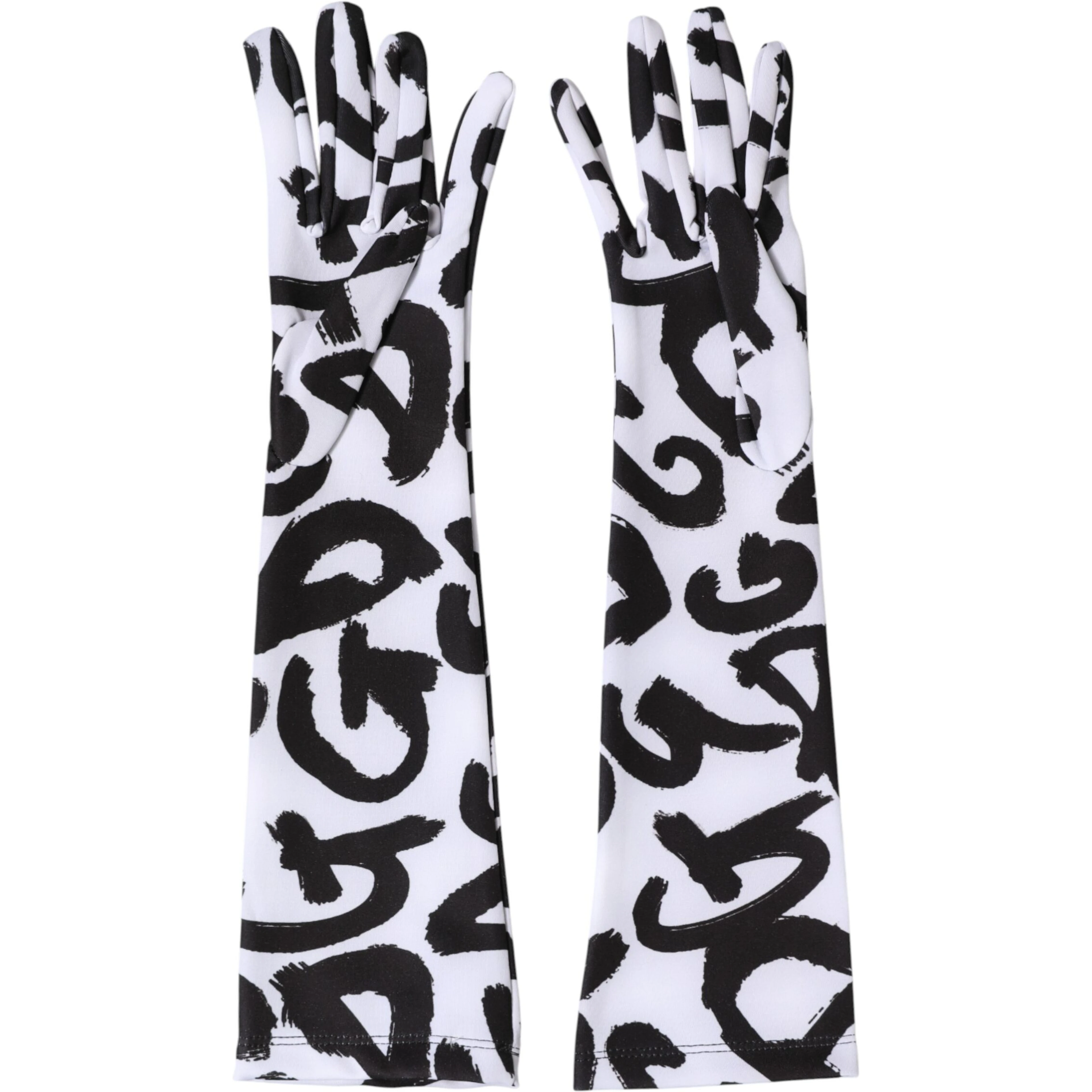 Black White DG Logo Elbow Length Mitten Gloves