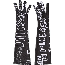 Black White DG Logo Elbow Length Mitten Gloves