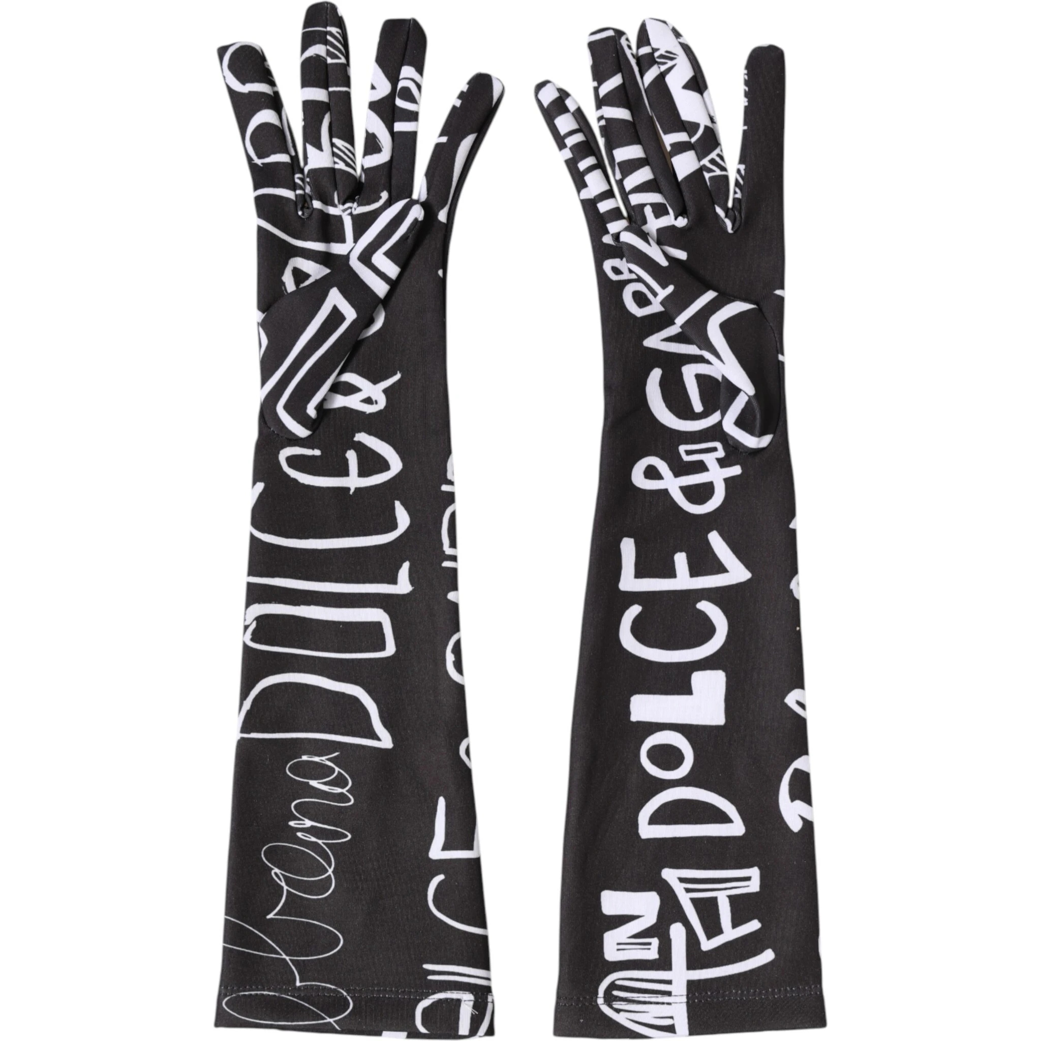 Black White DG Logo Elbow Length Mitten Gloves