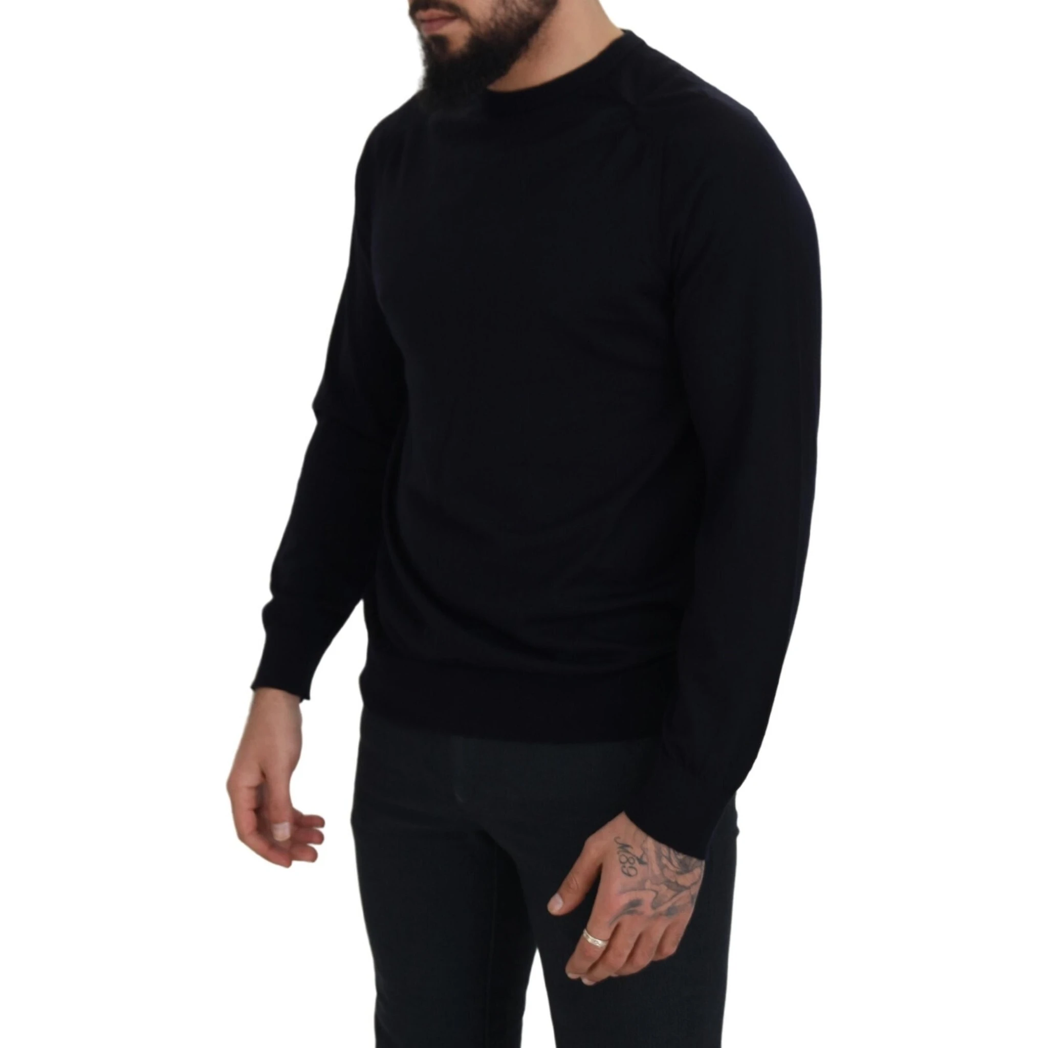 Black Wool Crewneck Pullover Sweatshirt Sweater