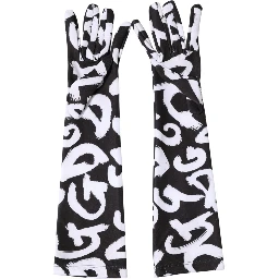 Black White DG Logo Elbow Length Mitten Gloves