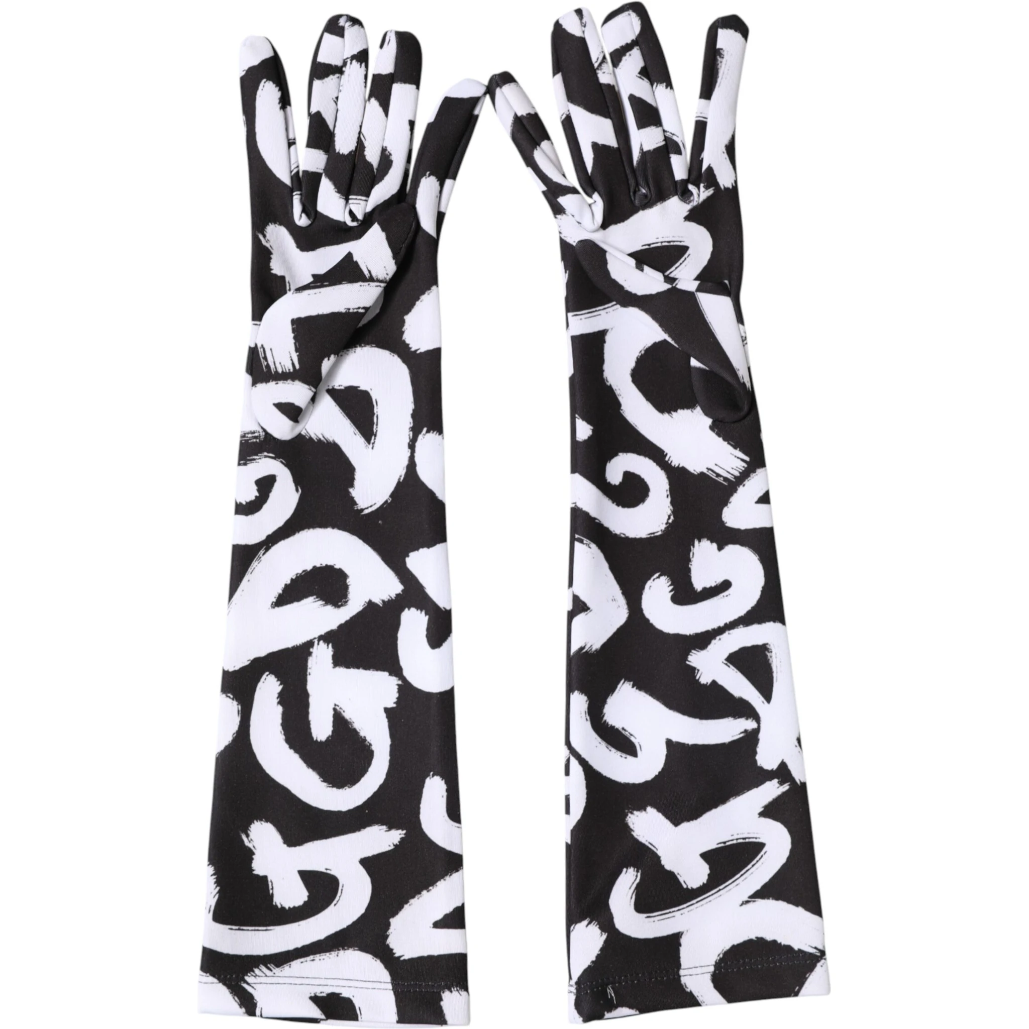 Black White DG Logo Elbow Length Mitten Gloves