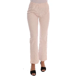 Beige Cotton Stretch Straight Trousers Pants