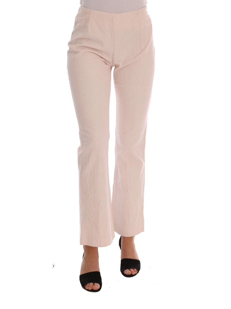 Beige Cotton Stretch Straight Trousers Pants