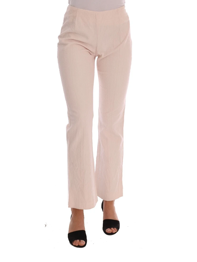 Beige Cotton Stretch Straight Trousers Pants