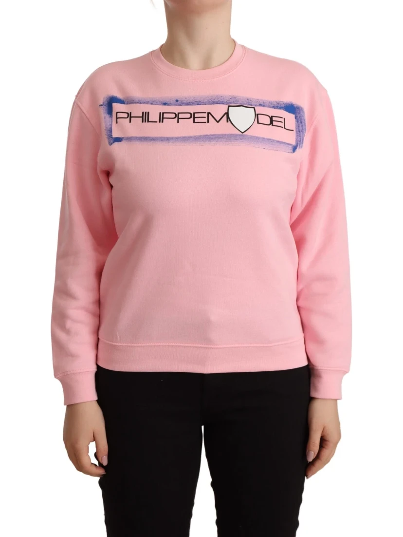 Pink Printed Long Sleeves Pullover Sweater