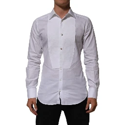 White Cotton Collared Bib GOLD Dress Shirt