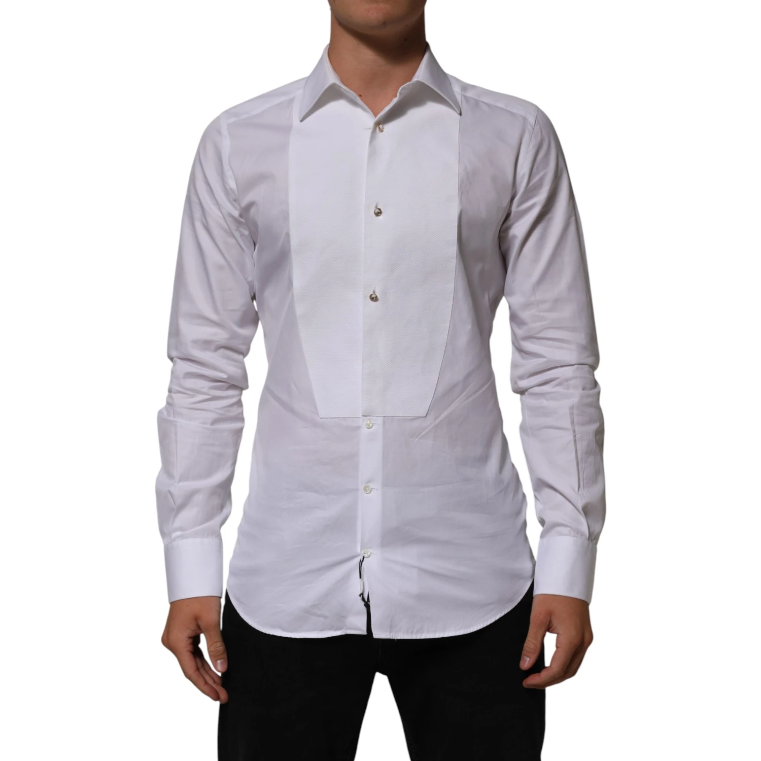 White Cotton Collared Bib GOLD Dress Shirt