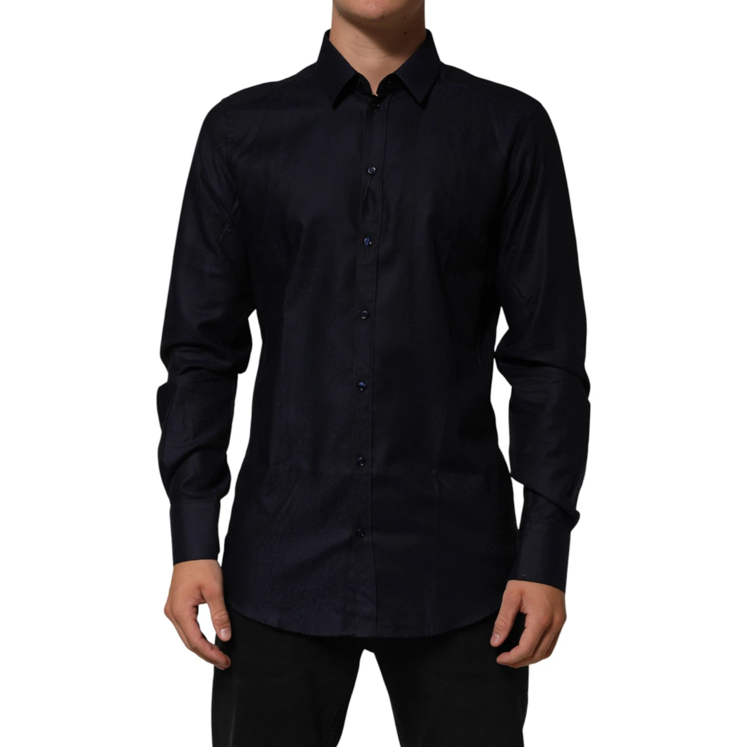 Blue Cotton Collared Long Sleeve GOLD Men Dress Shirt
