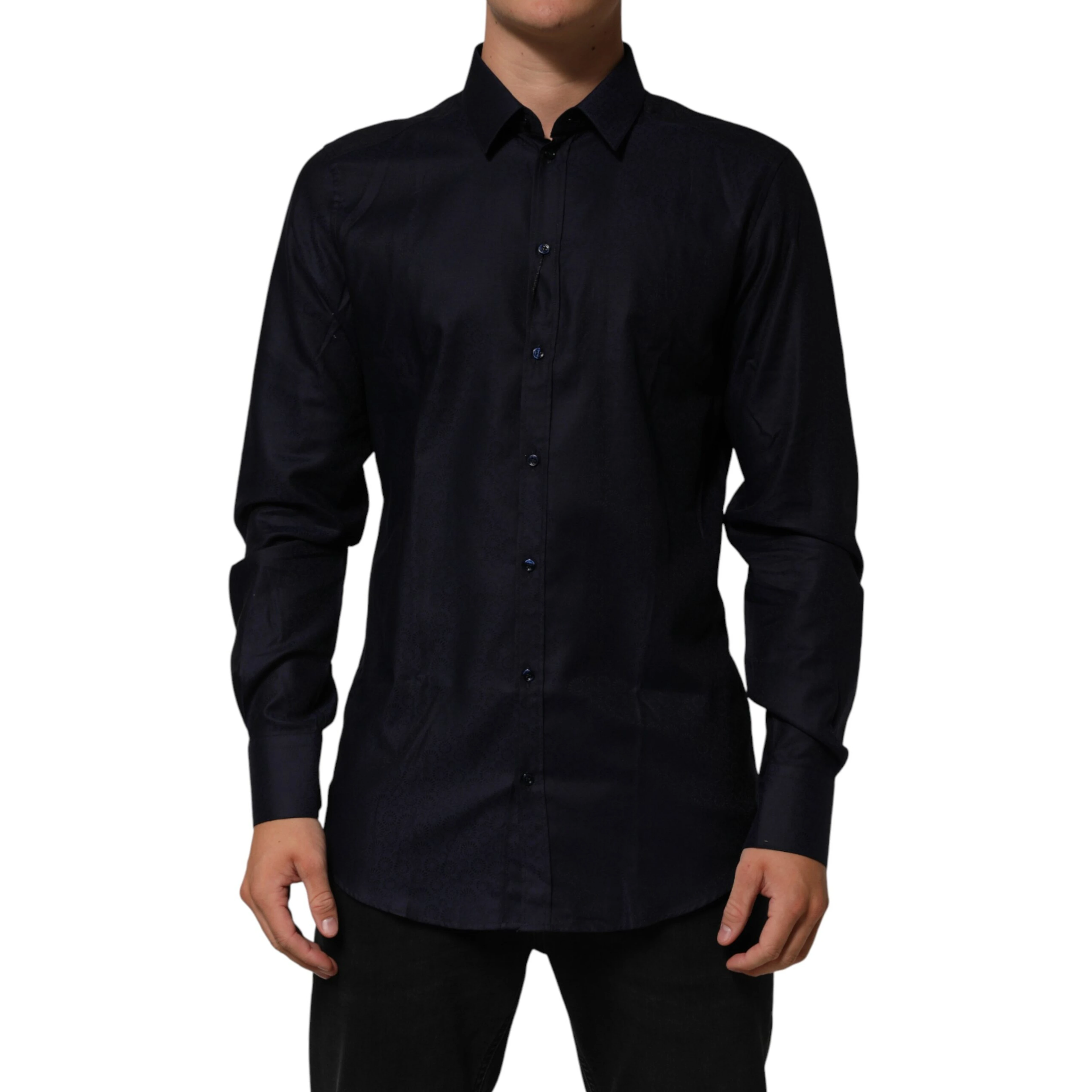 Blue Cotton Collared Long Sleeve GOLD Men Dress Shirt