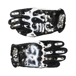 Gloves Black White Crystal Wrist Length Mitten  Gloves