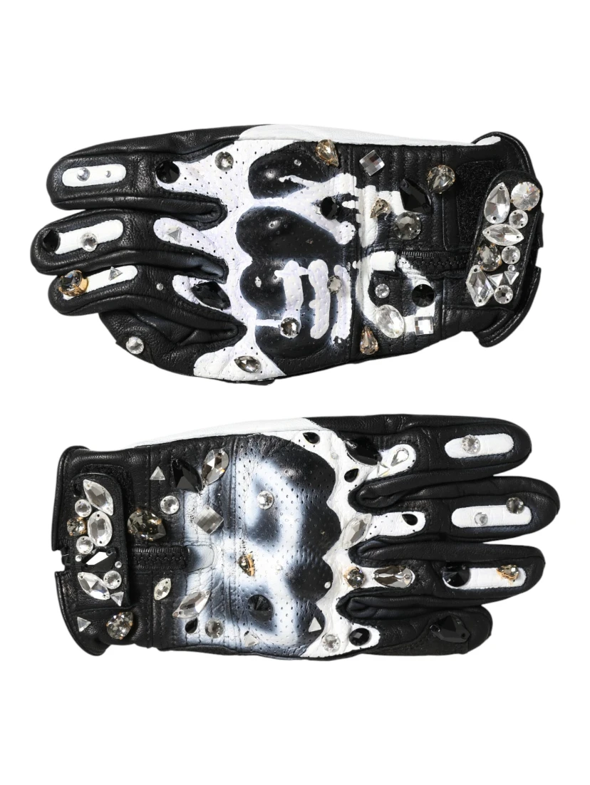 Gloves Black White Crystal Wrist Length Mitten Gloves