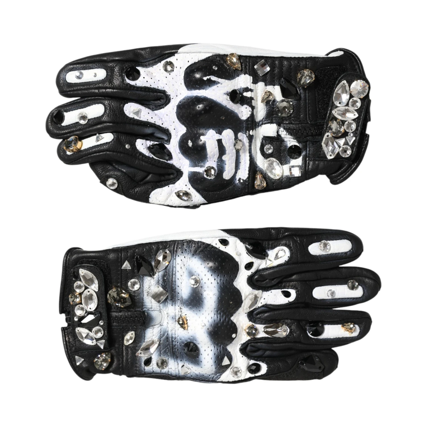 Gloves Black White Crystal Wrist Length Mitten  Gloves