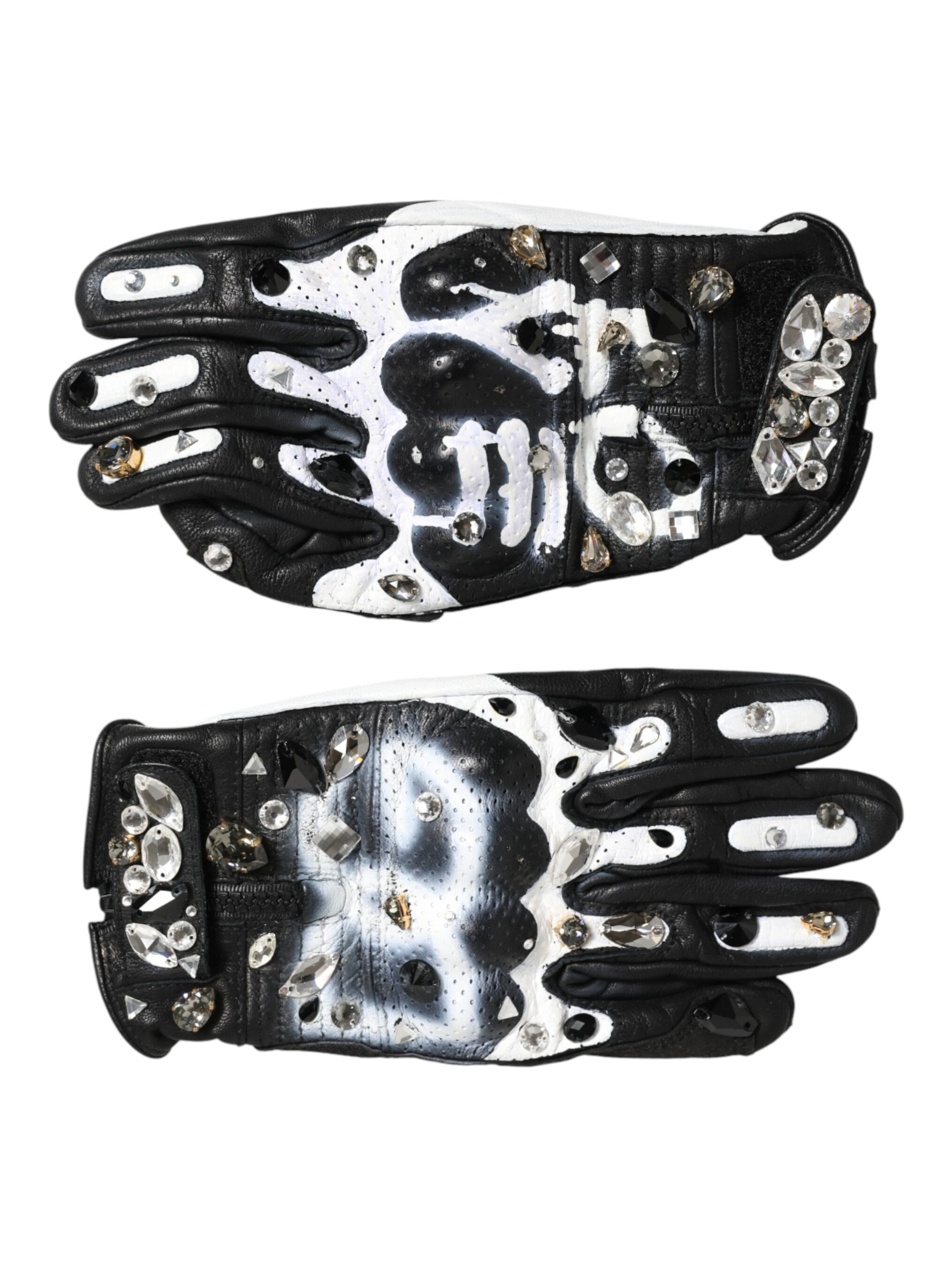 Gloves Black White Crystal Wrist Length Mitten Gloves