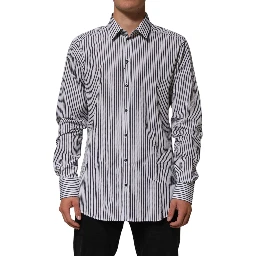 Black White Stripes Men GOLD Dress Shirt