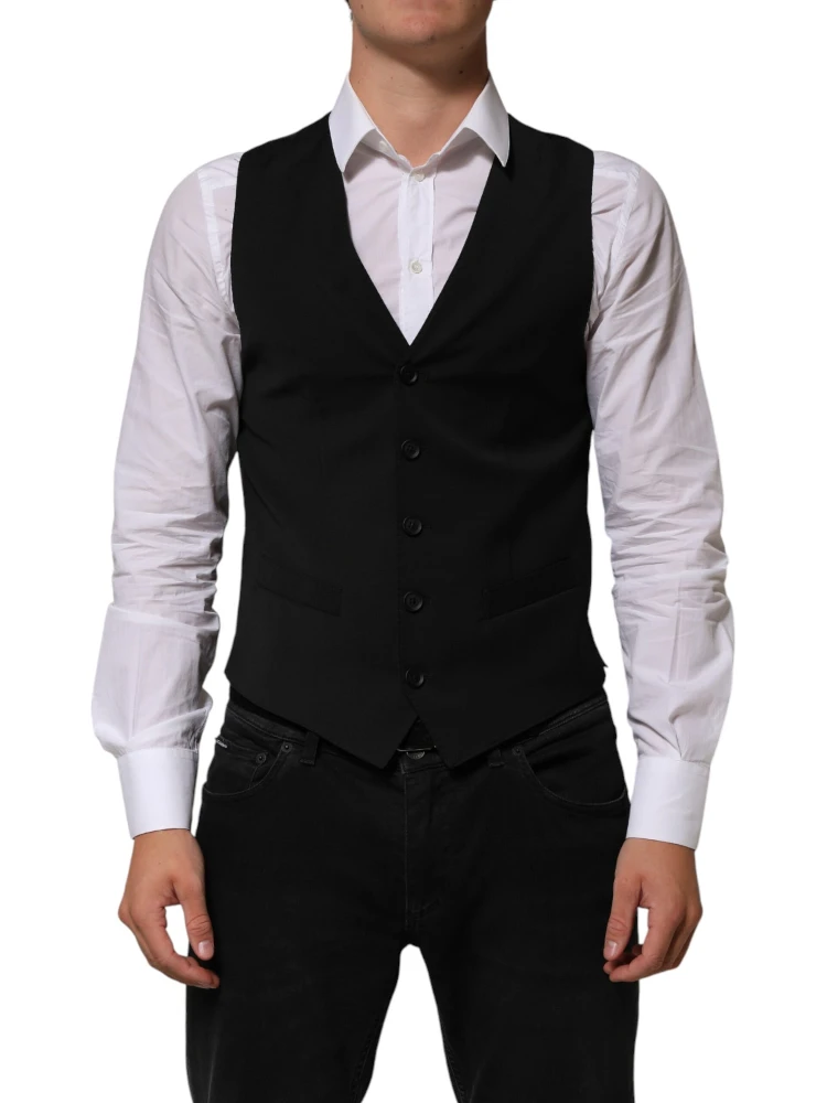 Black Polyester Dress Formal Waistcoat Vest