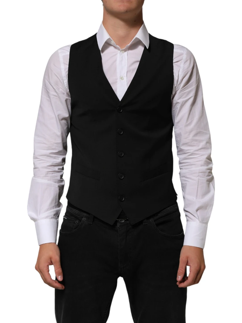 Black Polyester Dress Formal Waistcoat Vest
