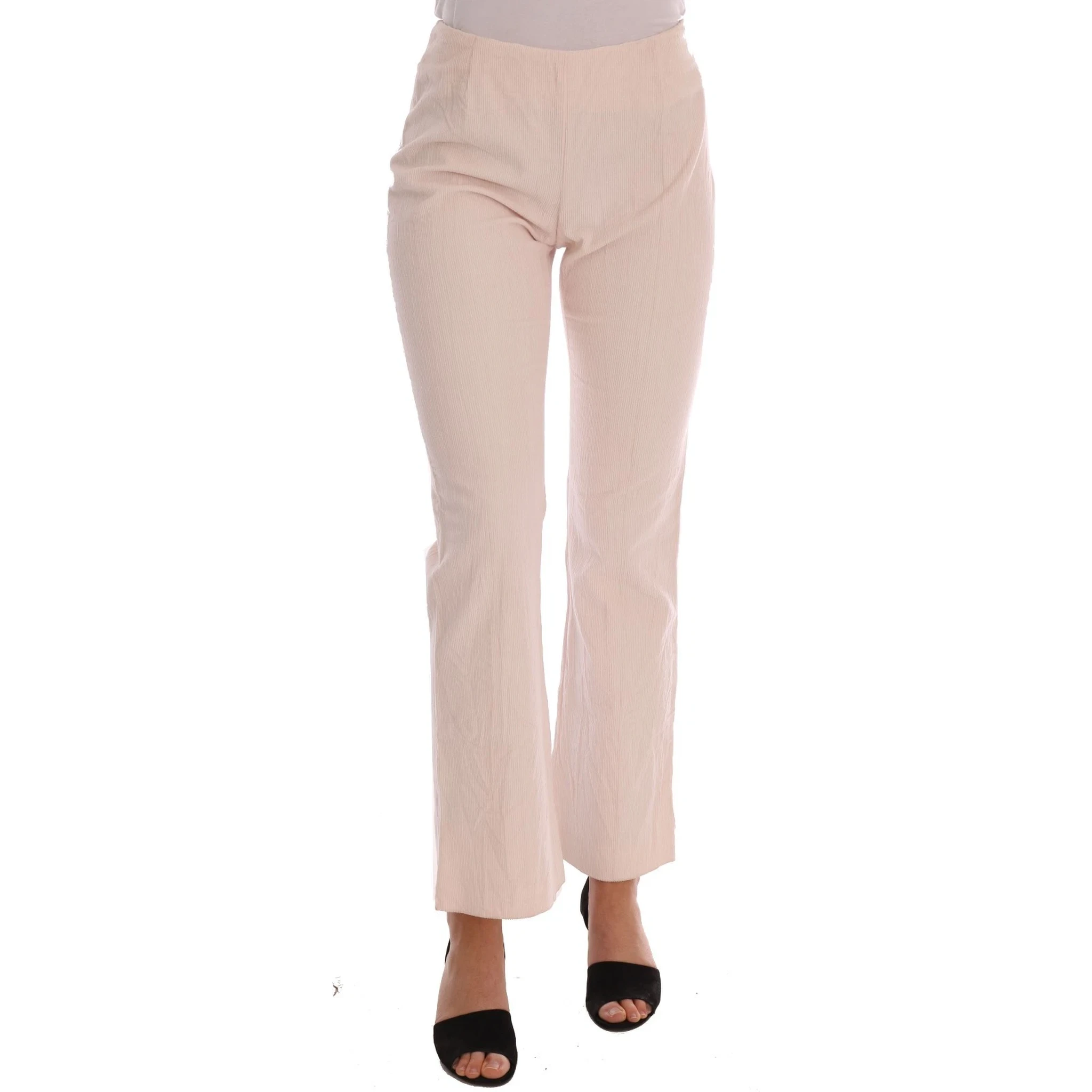 Beige Cotton Stretch Straight Trousers Pants