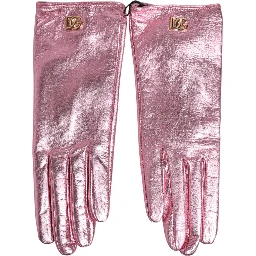 Pink Leather DG Logo Wrist Length Mitten Gloves