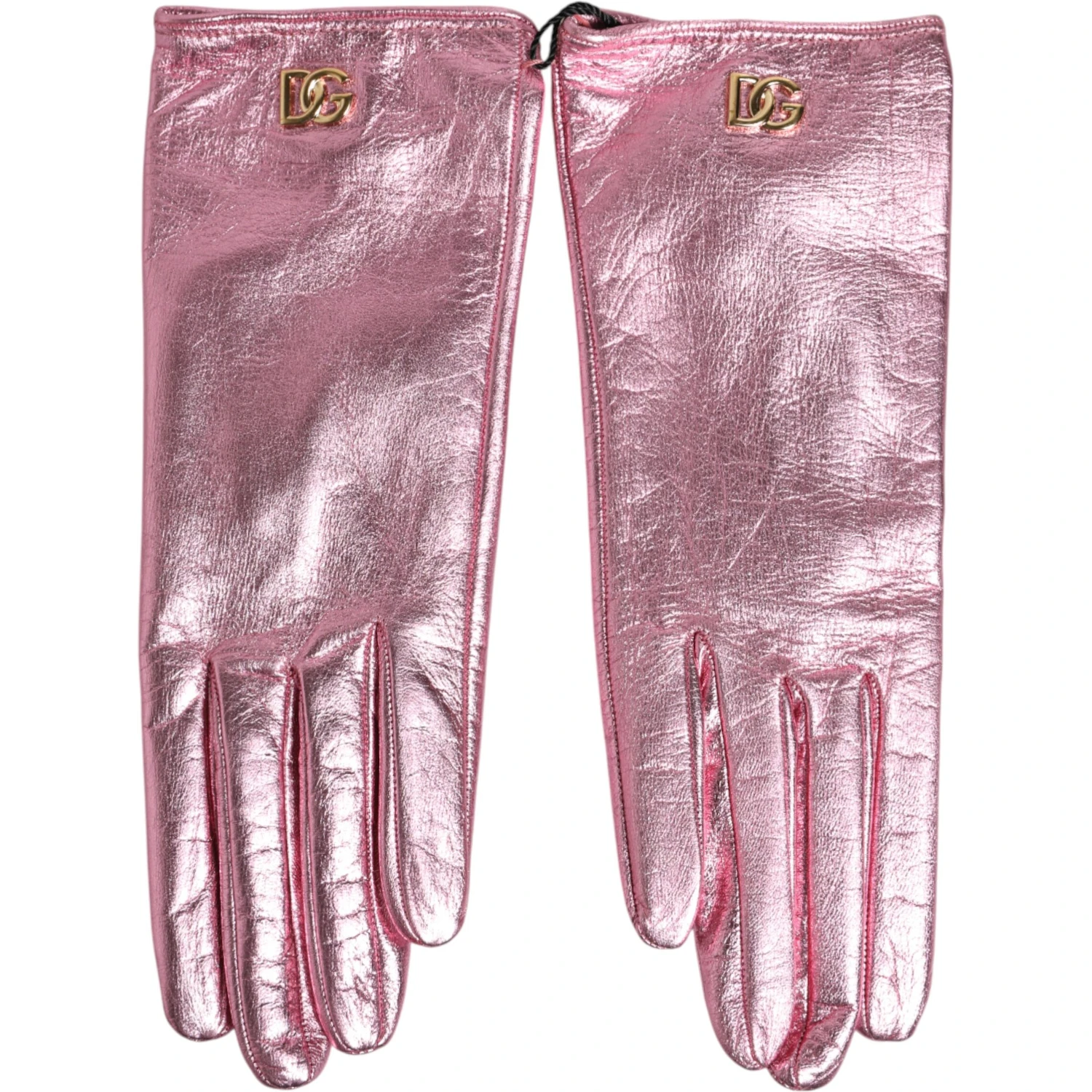 Pink Leather DG Logo Wrist Length Mitten Gloves