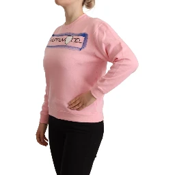 Pink Printed Long Sleeves Pullover Sweater