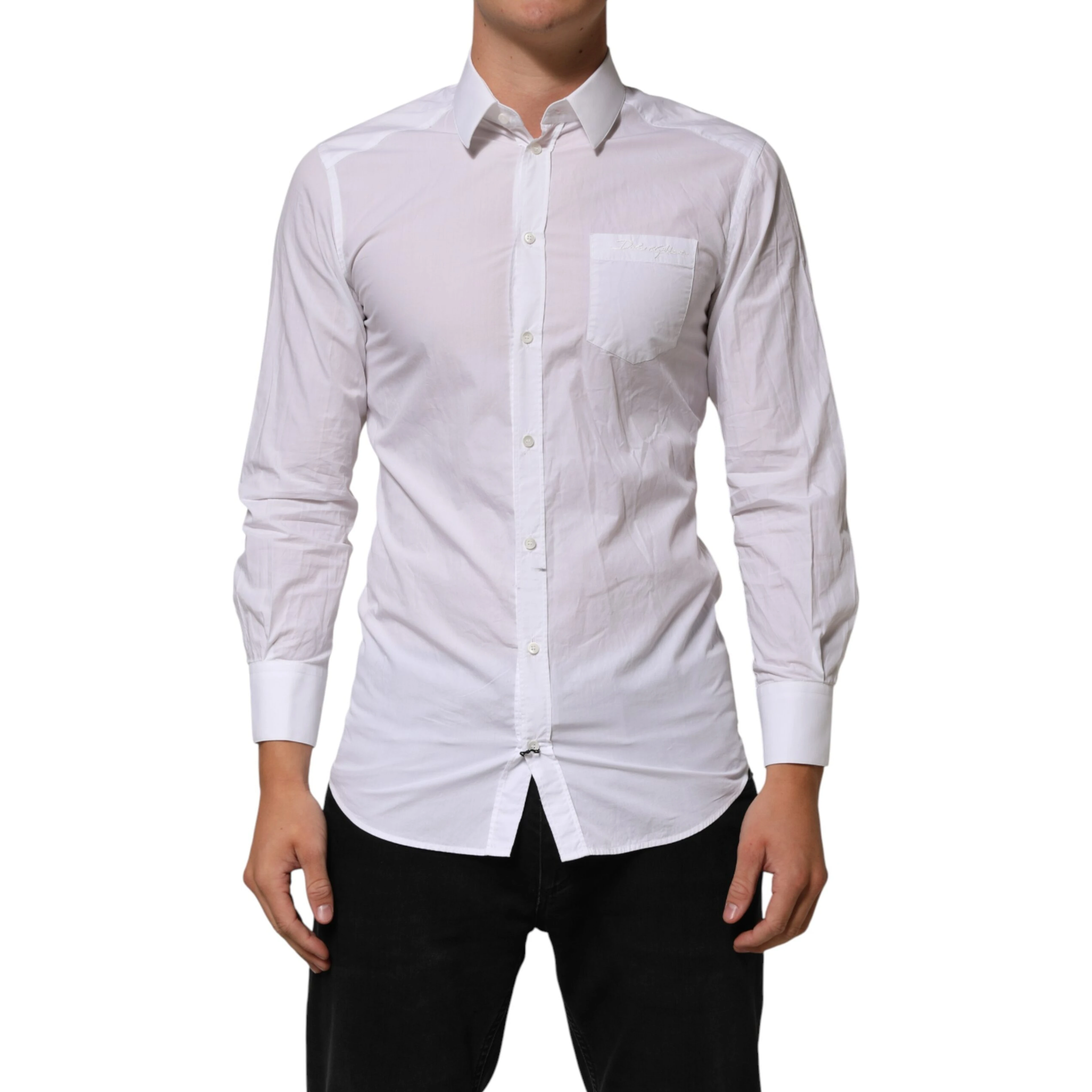 White Cotton Collared Men GOLD Dress Shirt