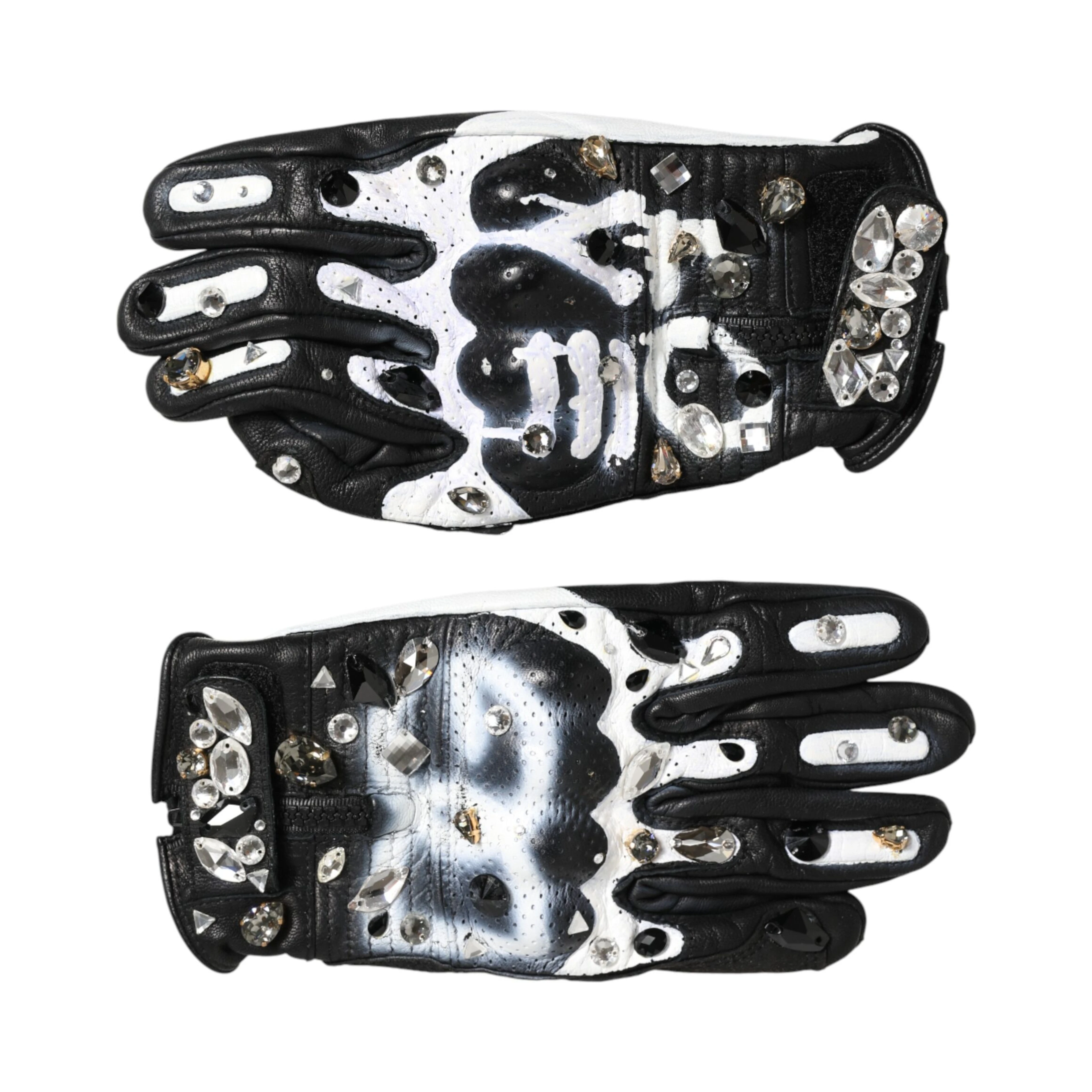 Gloves Black White Crystal Wrist Length Mitten  Gloves