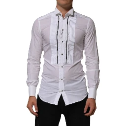 White Cotton Collared Long Sleeve GOLD Dress  Shirt