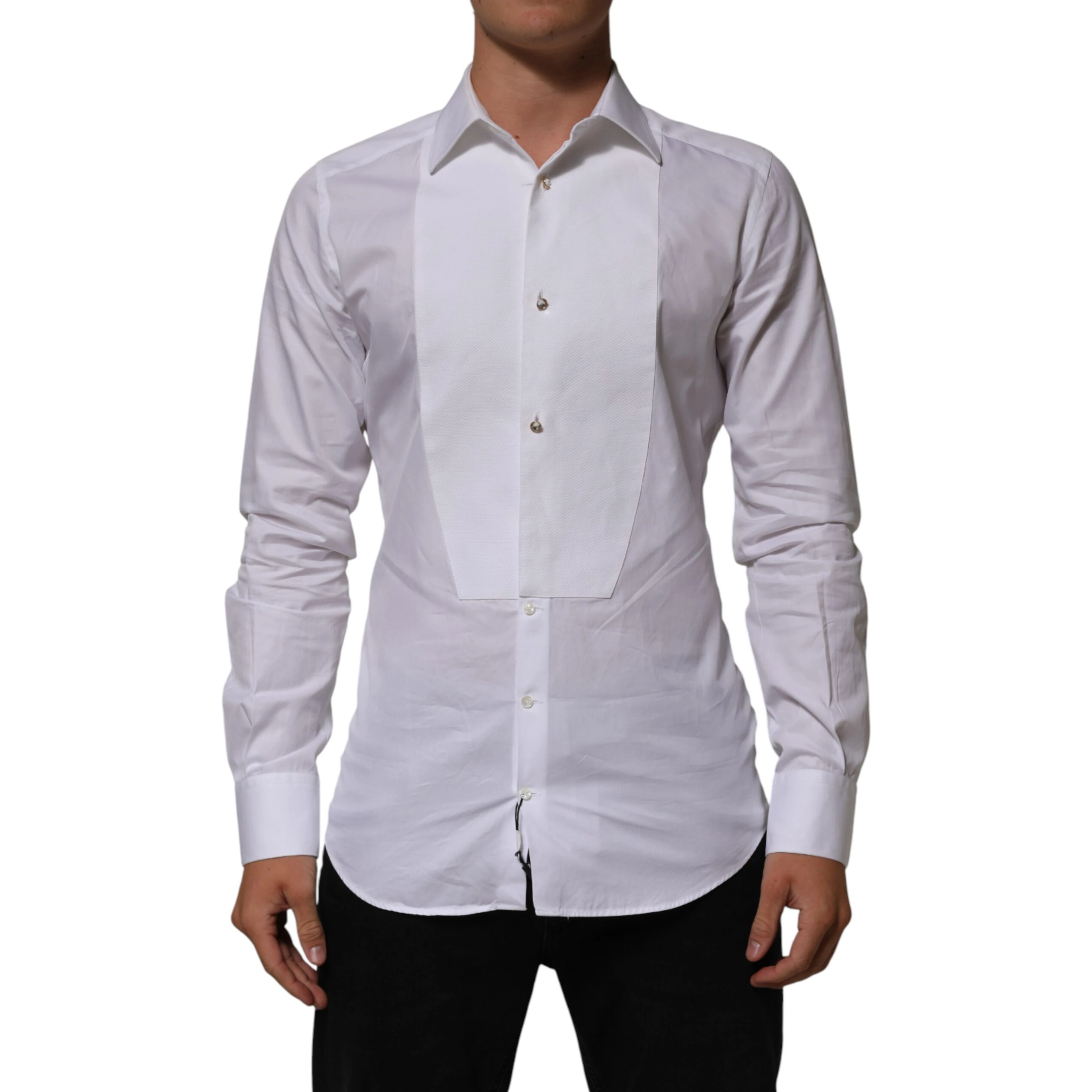 White Cotton Collared Bib GOLD Dress Shirt