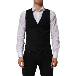 Black Polyester Dress Formal Waistcoat Vest