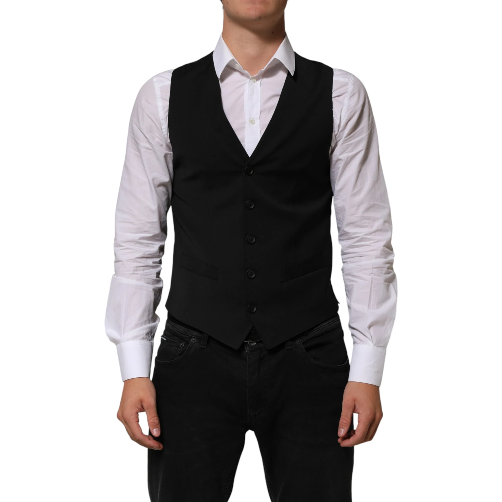 Black Polyester Dress Formal Waistcoat Vest
