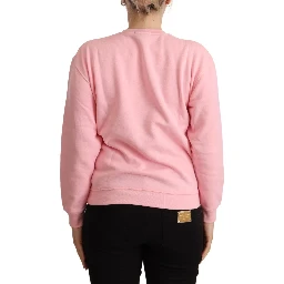 Pink Printed Long Sleeves Pullover Sweater