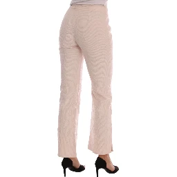 Beige Cotton Stretch Straight Trousers Pants