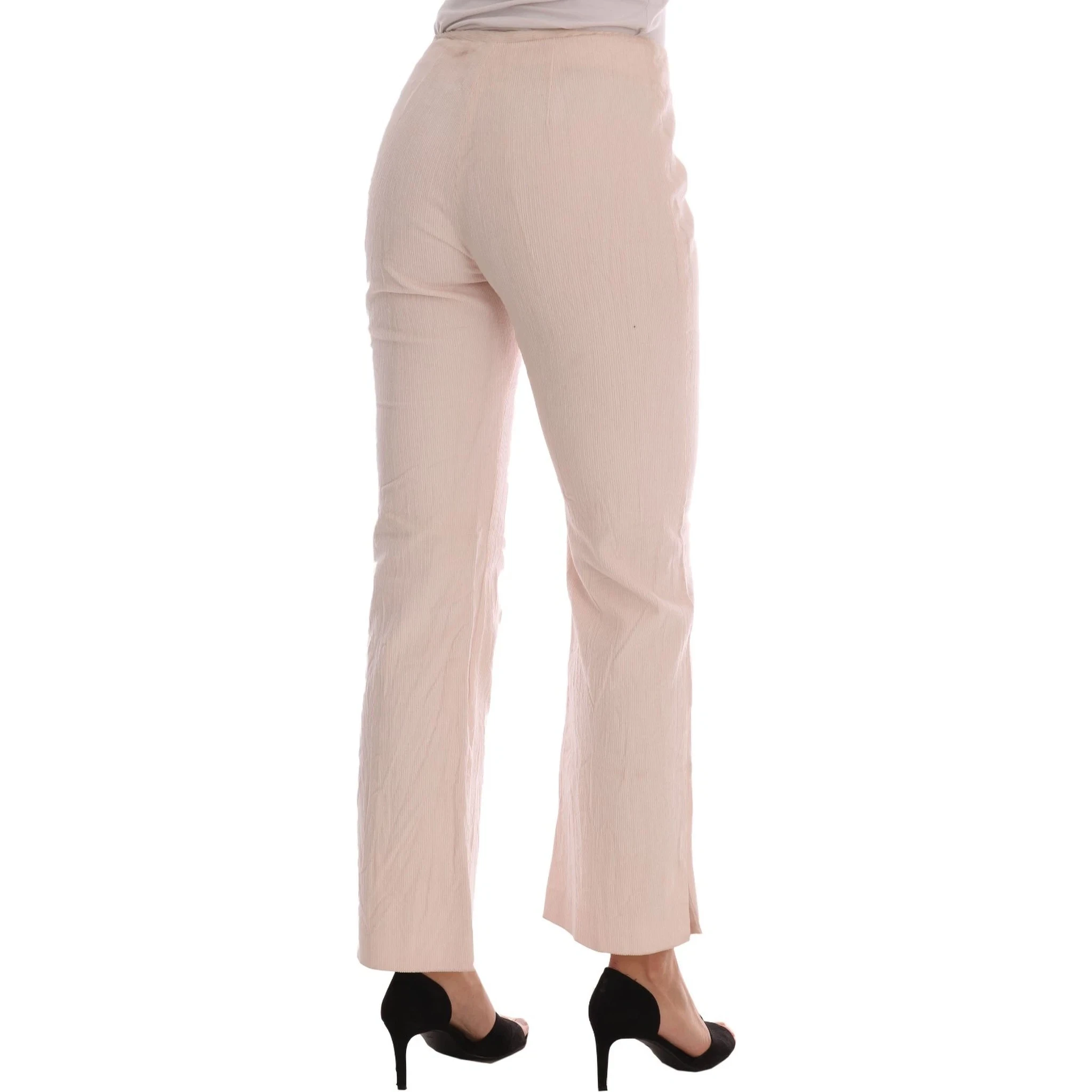 Beige Cotton Stretch Straight Trousers Pants