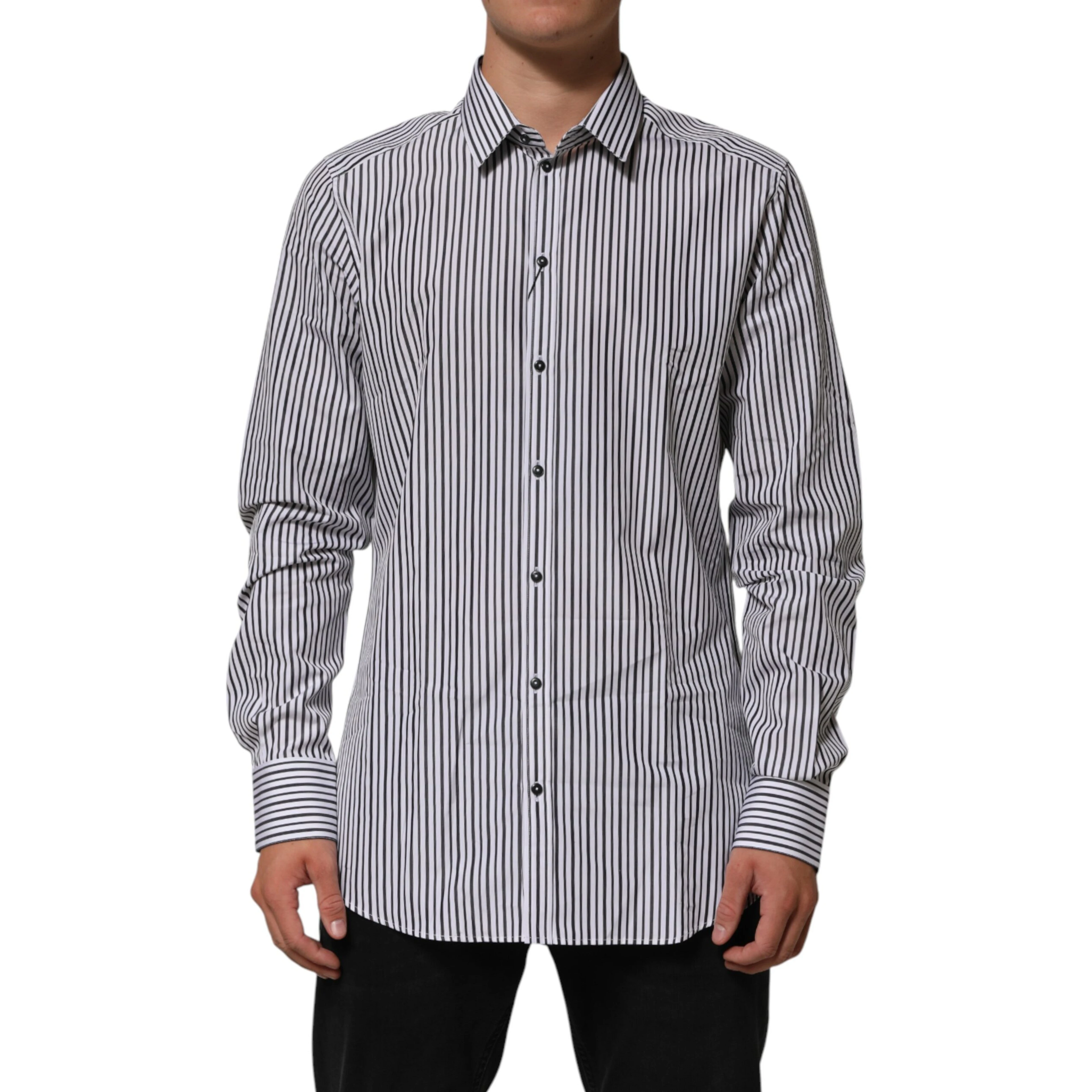 Black White Stripes Men GOLD Dress Shirt
