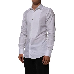 White Cotton Collared Bib GOLD Dress Shirt
