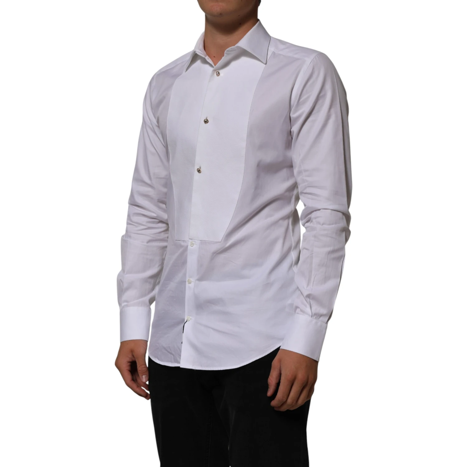 White Cotton Collared Bib GOLD Dress Shirt