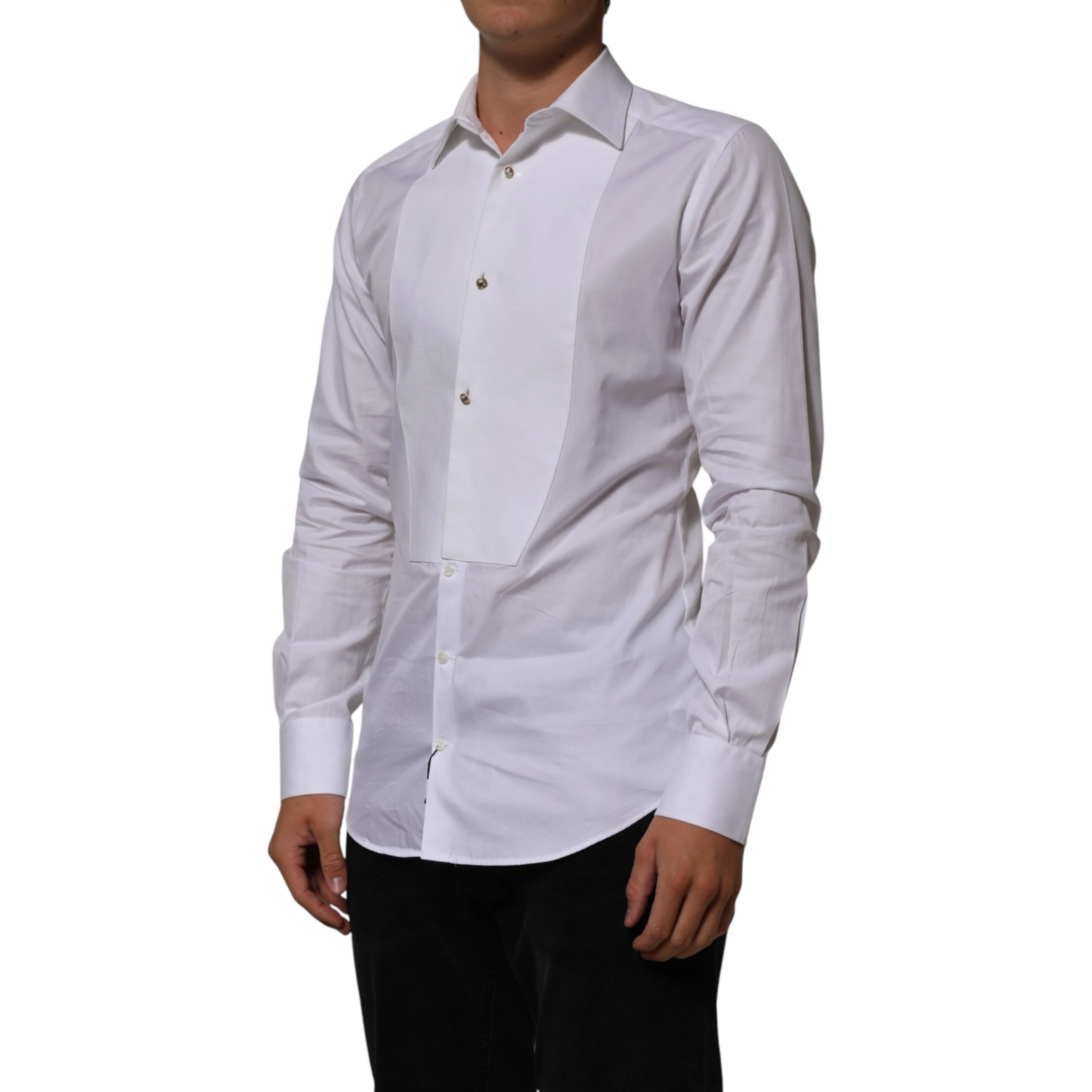 White Cotton Collared Bib GOLD Dress Shirt